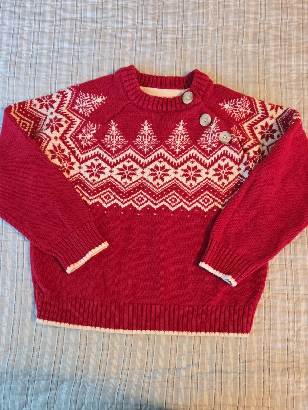 Gymboree Red Fair Isle Crewneck Sweater with Shoulder Buttons